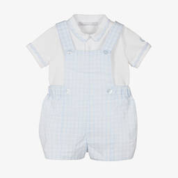 Patachou-طقم دانغريز قطن بيكيه كاروهات لون أبيض وأزرق | Childrensalon Outlet