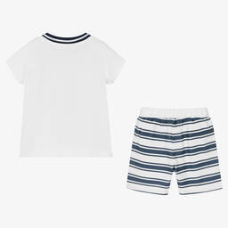 Patachou-Белая футболка с парусником и синие шорты из хлопка | Childrensalon Outlet