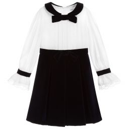 Patachou-Blue & White Velvet Dress | Childrensalon Outlet