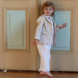 Patachou-Кремово-бежевый льняной костюм | Childrensalon Outlet