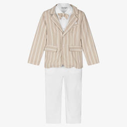 Patachou-Кремово-бежевый льняной костюм | Childrensalon Outlet