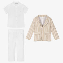 Patachou-Кремово-бежевый льняной костюм | Childrensalon Outlet