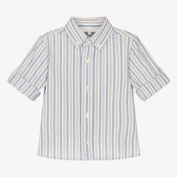 Patachou-Boys Blue & Beige Striped Cotton Shirt | Childrensalon Outlet