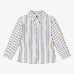 Patachou-Boys Blue & Beige Striped Cotton Shirt | Childrensalon Outlet