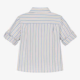 Patachou-Boys Blue & Beige Striped Cotton Shirt | Childrensalon Outlet