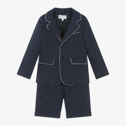 Patachou-Boys Blue Cotton & Linen Shorts Suit | Childrensalon Outlet