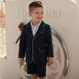 Patachou-Boys Blue Cotton & Linen Shorts Suit | Childrensalon Outlet