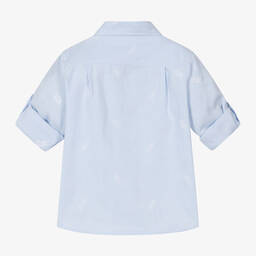 Patachou-Boys Blue Cotton Rope-Embroidered Shirt | Childrensalon Outlet