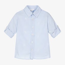 Patachou-Boys Blue Cotton Rope-Embroidered Shirt | Childrensalon Outlet