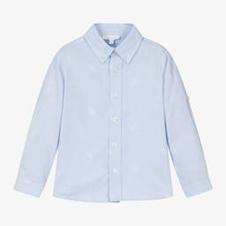 Patachou-Boys Blue Cotton Rope-Embroidered Shirt | Childrensalon Outlet