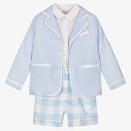 Patachou-Boys Blue Linen Shorts Suit | Childrensalon Outlet