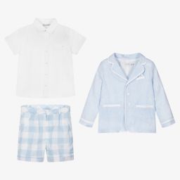 Patachou-Boys Blue Linen Shorts Suit | Childrensalon Outlet