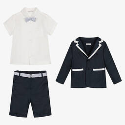 Patachou-Boys Blue Linen Shorts Suit | Childrensalon Outlet