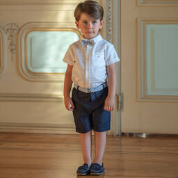 Patachou-Boys Blue Linen Shorts Suit | Childrensalon Outlet