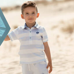 Patachou-Boys Blue Striped Cotton Piqué Polo Shirt | Childrensalon Outlet