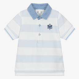 Patachou-Boys Blue Striped Cotton Piqué Polo Shirt | Childrensalon Outlet