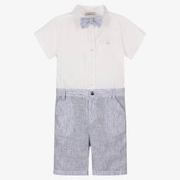 Patachou-Белая рубашка и шорты в синюю полоску из льна | Childrensalon Outlet