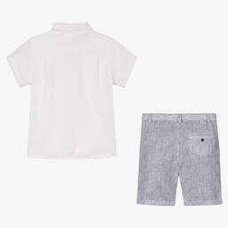 Patachou-Белая рубашка и шорты в синюю полоску из льна | Childrensalon Outlet