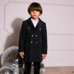 Patachou-Boys Classic Black Long Coat | Childrensalon Outlet