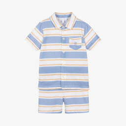 Patachou-Boys Classic Blue Stripe Short Set | Childrensalon Outlet