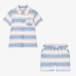 Patachou-Boys Classic Blue Stripe Short Set | Childrensalon Outlet