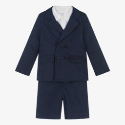Patachou-Boys Classic Navy Linen Ensemble | Childrensalon Outlet