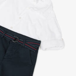 Patachou-Boys Elegant Blue & White Short Set | Childrensalon Outlet