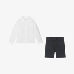 Patachou-Boys Elegant Blue & White Short Set | Childrensalon Outlet