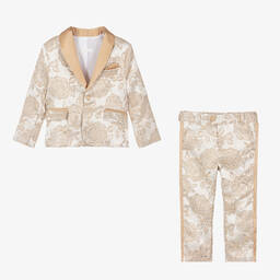 Patachou-Золотисто-серебристый костюм из парчи с цветами | Childrensalon Outlet