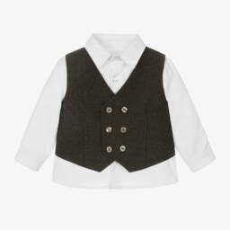 Patachou-Бело-серая рубашка из хлопка для мальчиков | Childrensalon Outlet