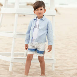 Patachou-Boys Light Blue Linen & Cotton Shirt | Childrensalon Outlet