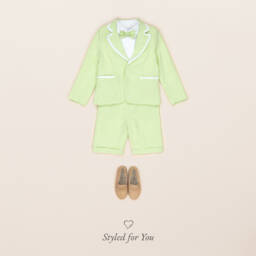 Patachou-طقم صيفي من الكتان النقي باللون النعناعي للأولاد | Childrensalon Outlet