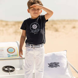 Patachou-Синяя хлопковая футболка в морском стиле для мальчиков | Childrensalon Outlet