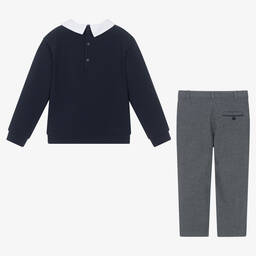 Patachou-Boys Navy Blue & Grey Trouser Set | Childrensalon Outlet