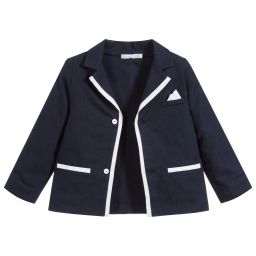 Patachou-Boys Navy Blue Linen Blazer | Childrensalon Outlet