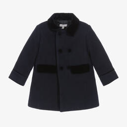 Patachou-Boys Navy Blue Velvet Trim Coat | Childrensalon Outlet