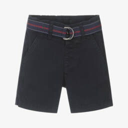 Patachou-Boys Navy Twill Belted Shorts | Childrensalon Outlet