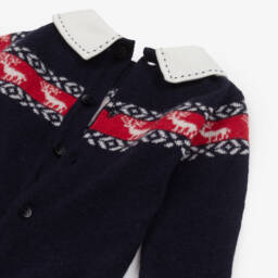 Patachou-Boys Navy Wool Reindeer Babygrow | Childrensalon Outlet