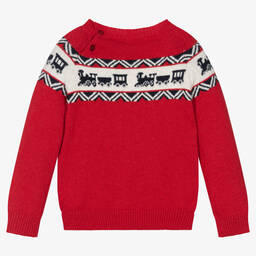 Patachou-Boys Red Wool Knit Train Jumper | Childrensalon Outlet