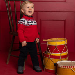 Patachou-Boys Red Wool Knit Train Jumper | Childrensalon Outlet