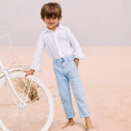 Patachou-Boys Sky Twill Trousers with Belt | Childrensalon Outlet