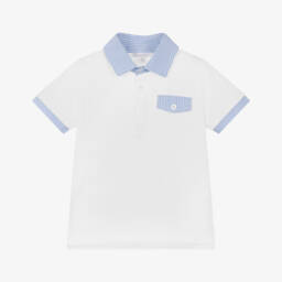 Patachou-Boys Soft White Polo with Blue Trim | Childrensalon Outlet