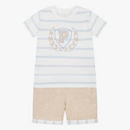 Patachou-Boys White & Beige Cotton Shorts Set | Childrensalon Outlet