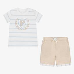 Patachou-Boys White & Beige Cotton Shorts Set | Childrensalon Outlet