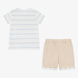 Patachou-Boys White & Beige Cotton Shorts Set | Childrensalon Outlet