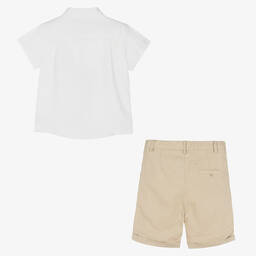 Patachou-Boys White & Beige Linen Shorts Set | Childrensalon Outlet