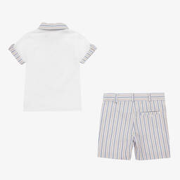 Patachou-Boys White & Blue Cotton Shorts Set | Childrensalon Outlet