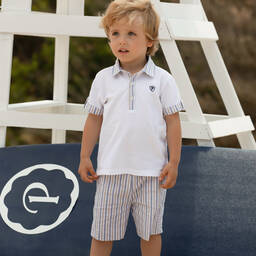 Patachou-Boys White & Blue Cotton Shorts Set | Childrensalon Outlet
