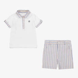 Patachou-Boys White & Blue Cotton Shorts Set | Childrensalon Outlet