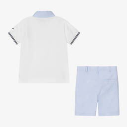Patachou-Boys White & Blue Polo Shorts Set | Childrensalon Outlet